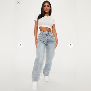 Cross front denim jeans